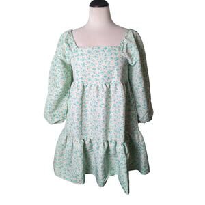 Levi's Womens Green Floral Dolci Baby Doll Dress with Pockets Size Small